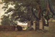 Jean Baptiste Camille  Corot A Gate Shaded by Trees also called Entrance to the Chateau Breton Landscapee (mk05) oil painting picture wholesale